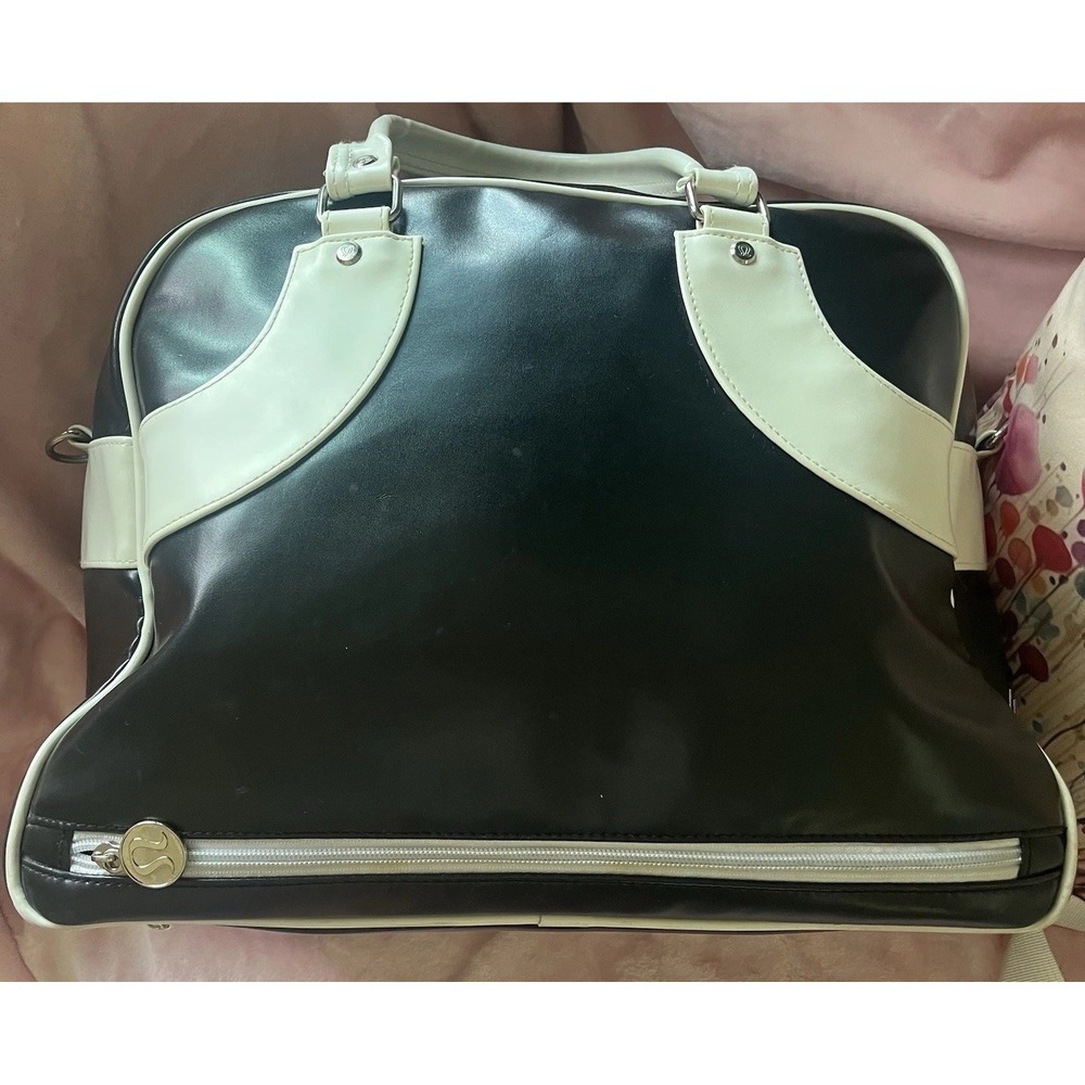Lululemon Vintage Gym Weekend Bag Bowler Style Black White Floral Lining *Rare - Picture 6 of 16